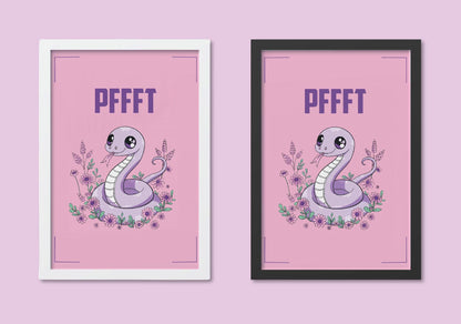 Kawaii Cute Snake Illustration A4 Art Print “Pfft” – Alt Style Pastel Goth Snake Wall Art