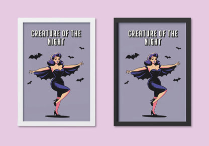 Gothic Pinup A4 Art Print “Creature of the night” – Alt Vintage Pinup Wall Art