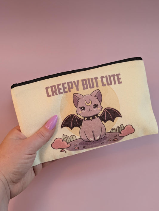 Creepy But Cute Purple Cat zip pouch – Spooky and Stylish Pastel Goth Cosmetic Bag - Pencil case or makeup bag