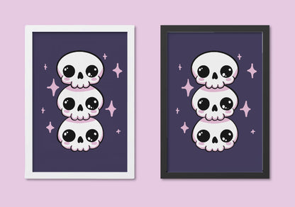 Kawaii Skull A4 Art Print - Pastel Goth – Spooky Cute Wall Art